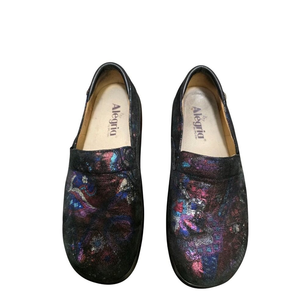 Alegria By PG Lite KEL-753 Women's Slip-On Shoes Black Multicolor Paisley Patter